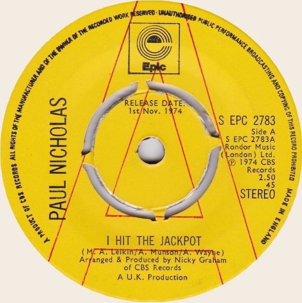 45 rpm I hit the jackpot  Paul Nicholas