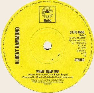 45 rpm When I need you  Albert Hammond