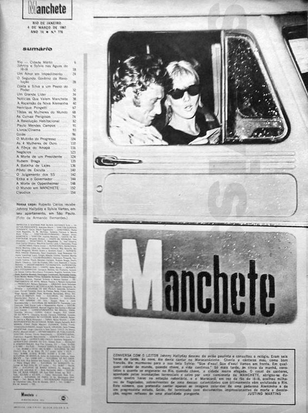 Revue brésilienne "Manchete" , sommaire, Johnny Hallyday et Sylvie Vartan au Brésil, 4 mars 1967